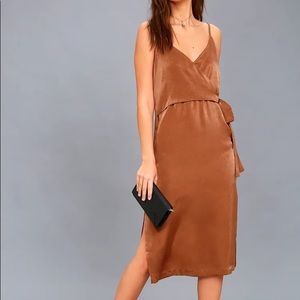 J.O.A Rusty Brown Satin Midi Dress